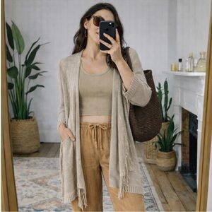 Vintage western Aztec fringe beige open cardigan